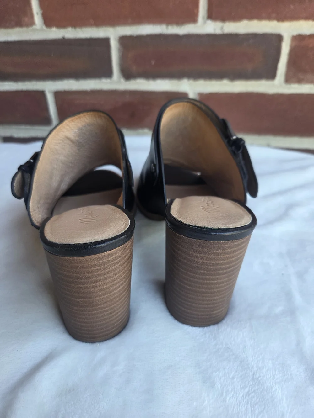 Madewell Black Leather Open-Toe Buckle Slide Heels